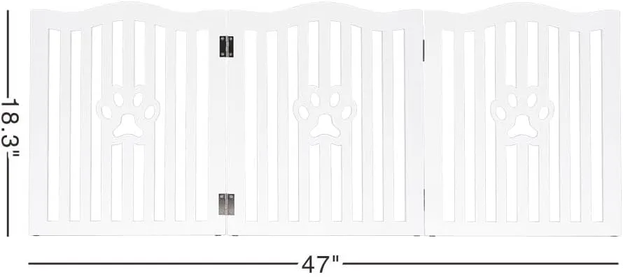 Pet Gate, Wooden Free Standing Dog Gate for Small Dogs and Cats. Great Folding Fence for Doorways, Halls, Stairs. White