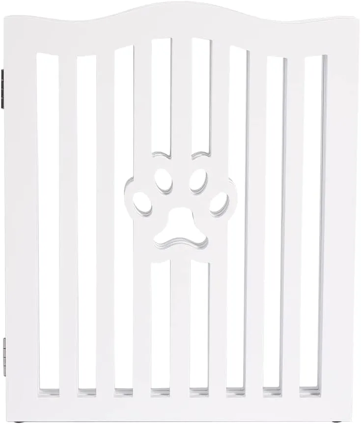 Pet Gate, Wooden Free Standing Dog Gate for Small Dogs and Cats. Great Folding Fence for Doorways, Halls, Stairs. White