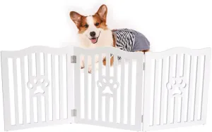 Pet Gate, Wooden Free Standing Dog Gate for Small Dogs and Cats. Great Folding Fence for Doorways, Halls, Stairs. White