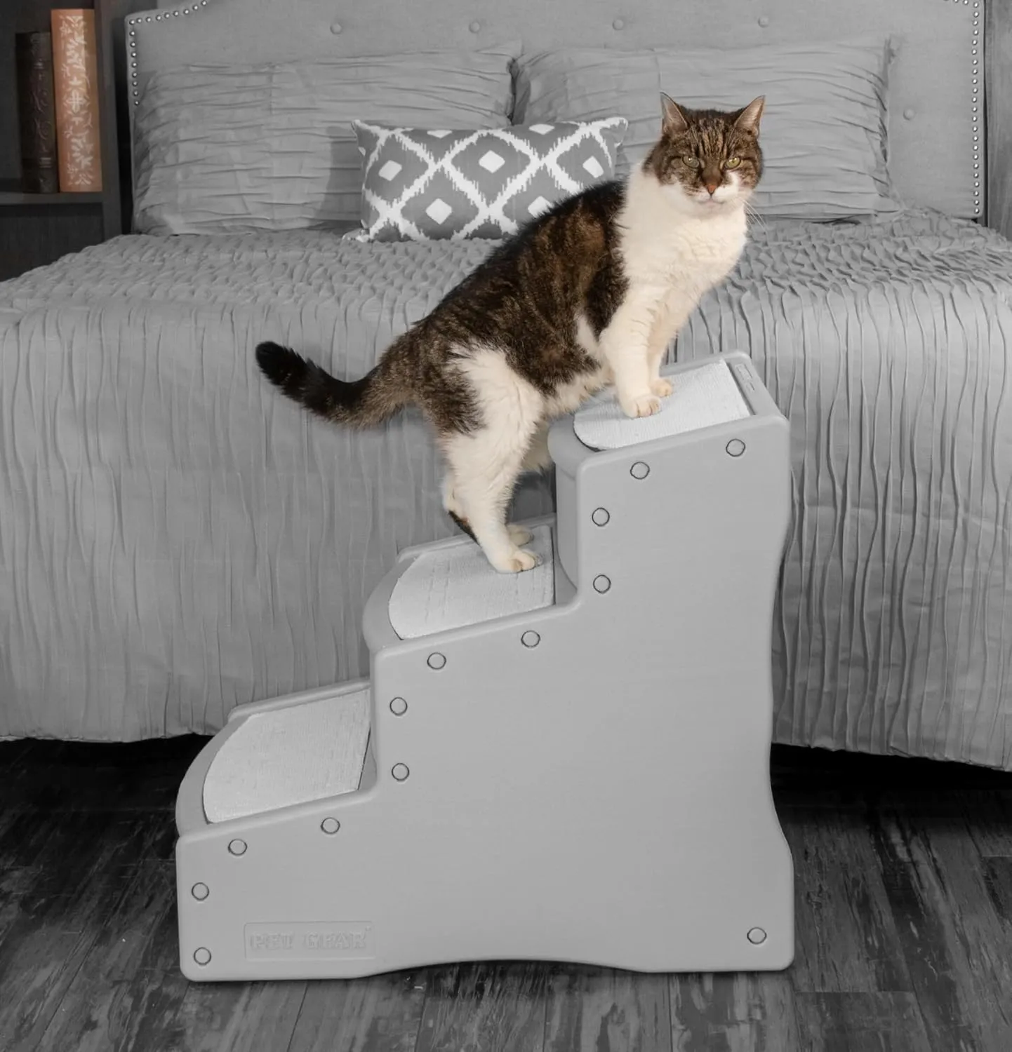 Pet Gear Easy Step III Pet Stairs, 3 Step for Cats/Dogs, Removable Washable Carpet Treads, for Pets Up to 150lbs, No Tools Required, Fog