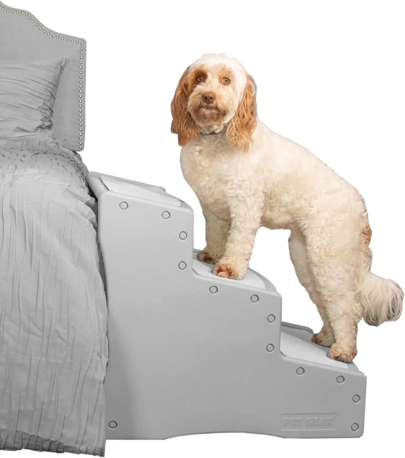 Pet Gear Easy Step III Pet Stairs, 3 Step for Cats/Dogs, Removable Washable Carpet Treads, for Pets Up to 150lbs, No Tools Required, Fog