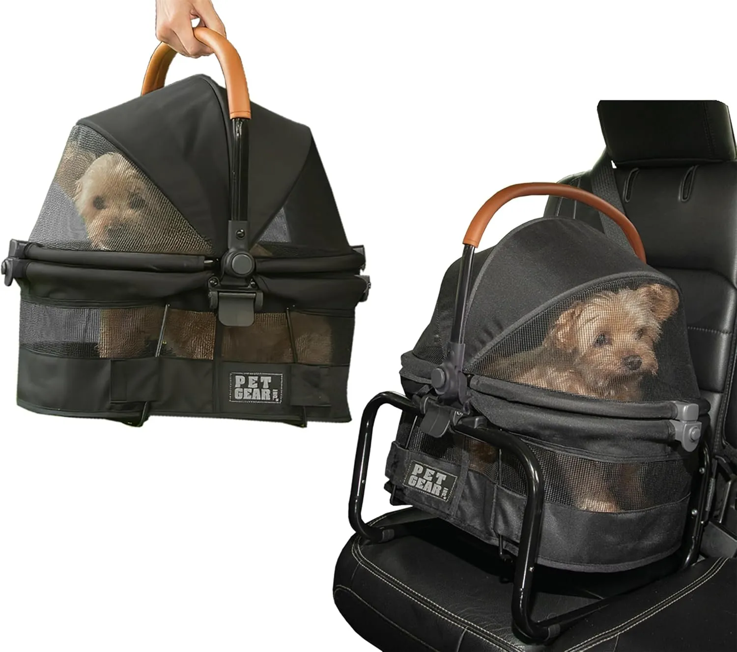 Pet Gear No-Zip View 360 Ultra Lite Pet Safety Carrier & Car Seat for Small Dogs & Cats Push Button Entry, 15", Jet Black