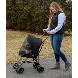 Pet Gear Travel Lite Plus Stroller, Compact, Easy Fold, No Assembly Required, Large Wheels for Cats and Dogs up to 15 pounds, 3 Onyx