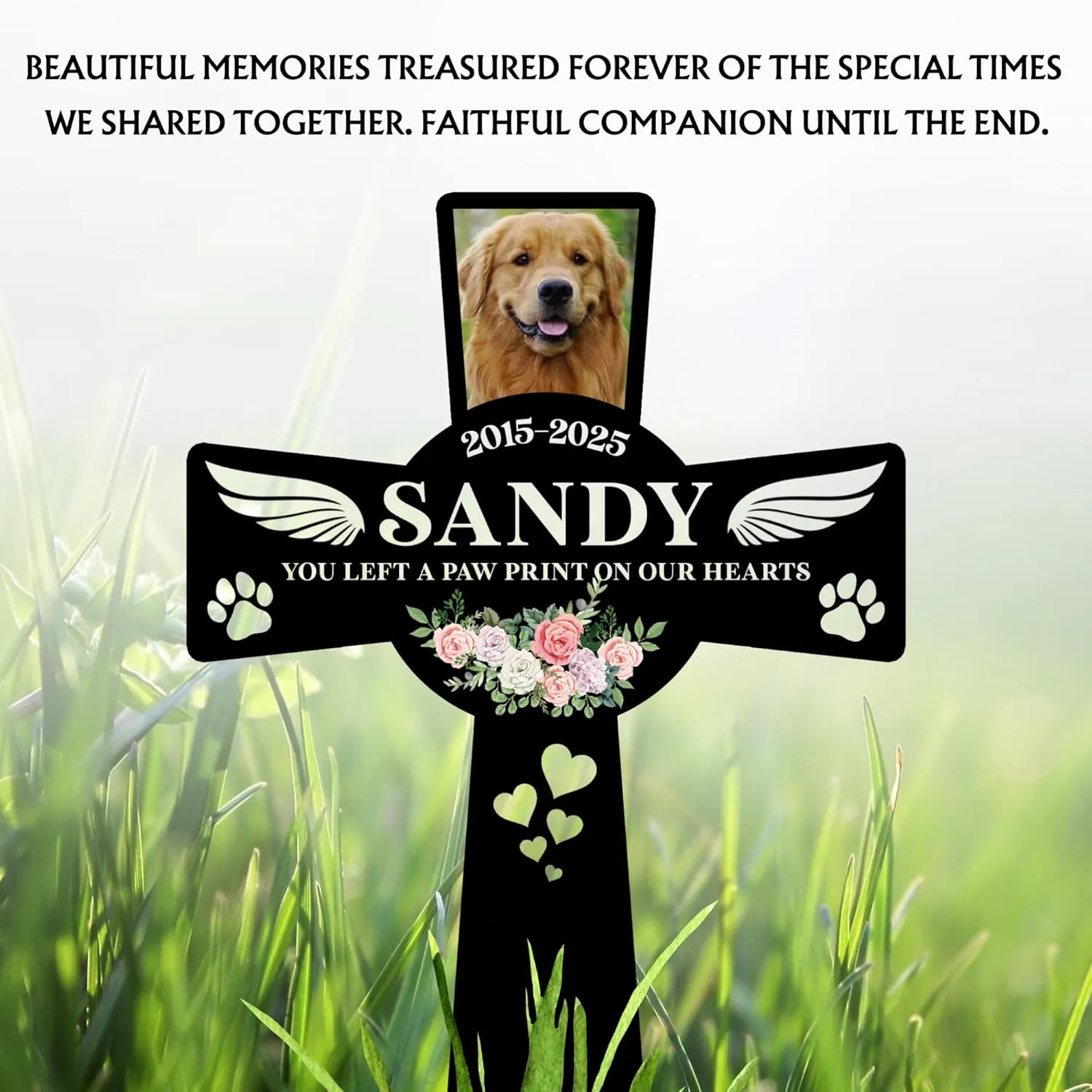 Pet Grave Marker Dog – Custom Dog Tombstones for Graves Outdoor with Name and Date, Dogs Memorial Cross for Graveyard or Garden, Weatherproof Pet Tombstone for Dogs