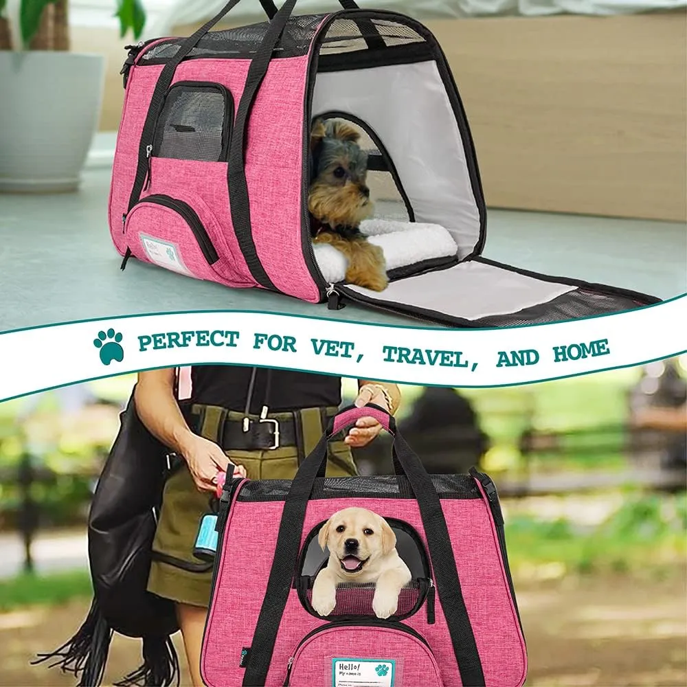 PetAmi Airline Approved Pet Carrier for Cat, Soft Sided Dog Carrier for Small Dog, Cat Travel Supplies Accessories Indoor Cat, Ventilated Pet Carrying Bag Medium Large Kitten Puppy, Small Heather Pink