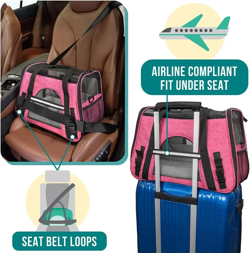 PetAmi Airline Approved Pet Carrier for Cat, Soft Sided Dog Carrier for Small Dog, Cat Travel Supplies Accessories Indoor Cat, Ventilated Pet Carrying Bag Medium Large Kitten Puppy, Small Heather Pink