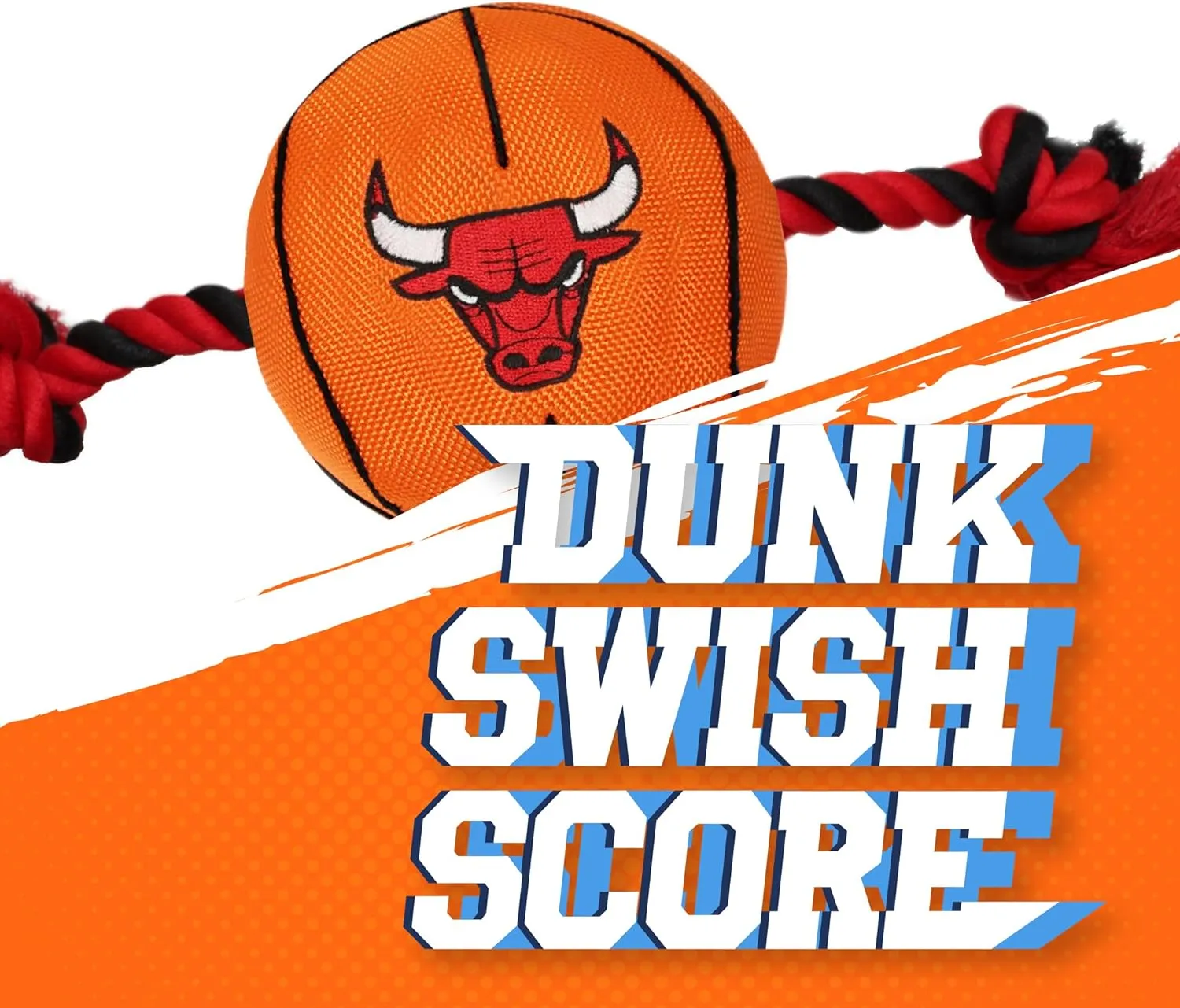 Pets First NBA Chicago Bulls Basketball Toy. - Tough Nylon Pet Toy with Tug Ropes & Inner Squeaker, One Size, BUL-3105