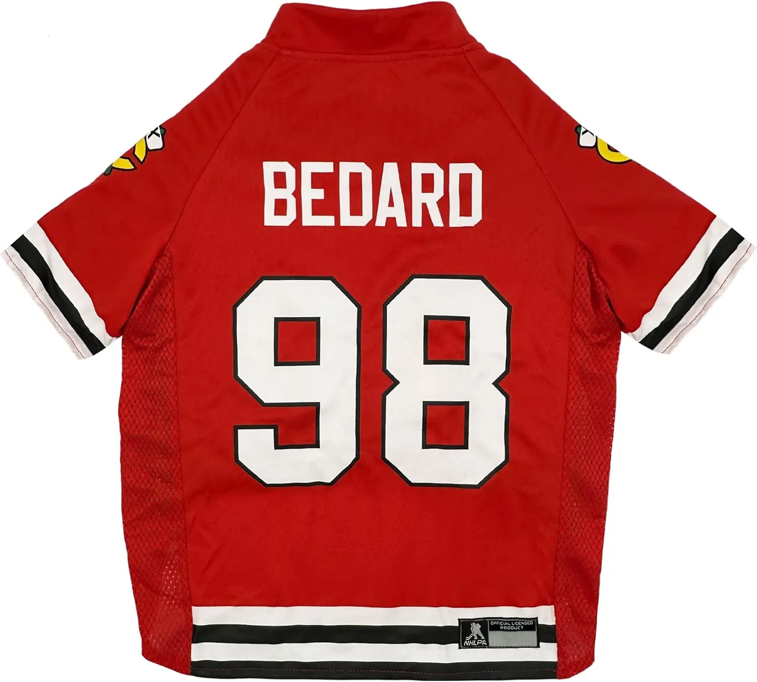 Pets First NHLPA Connor Bedard Mesh Jersey for Dogs & Cats, Chicago Blackhawks Bedard-98 Dog Jersey, Size X-Large, Licensed Dog Jersey with Your Favorite Hockey Team Player