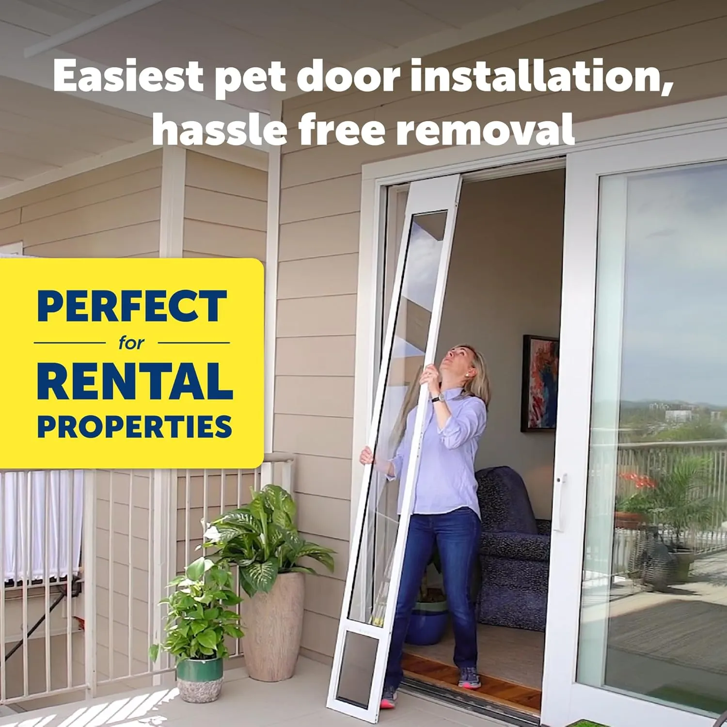 PetSafe Doggy Door for Sliding Glass Doors, Adjustable Height 75 7/8" to 81", No-Cut DIY Install, Aluminum Panel, Ideal for Renters, for Medium Dogs Up to 40 lb., (White, Medium)