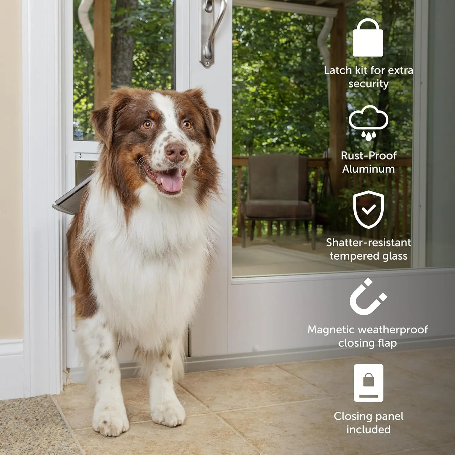 PetSafe Doggy Door for Sliding Glass Doors, Adjustable Height 75 7/8" to 81", No-Cut DIY Install, Aluminum Panel, Ideal for Renters, for Medium Dogs Up to 40 lb., (White, Medium)