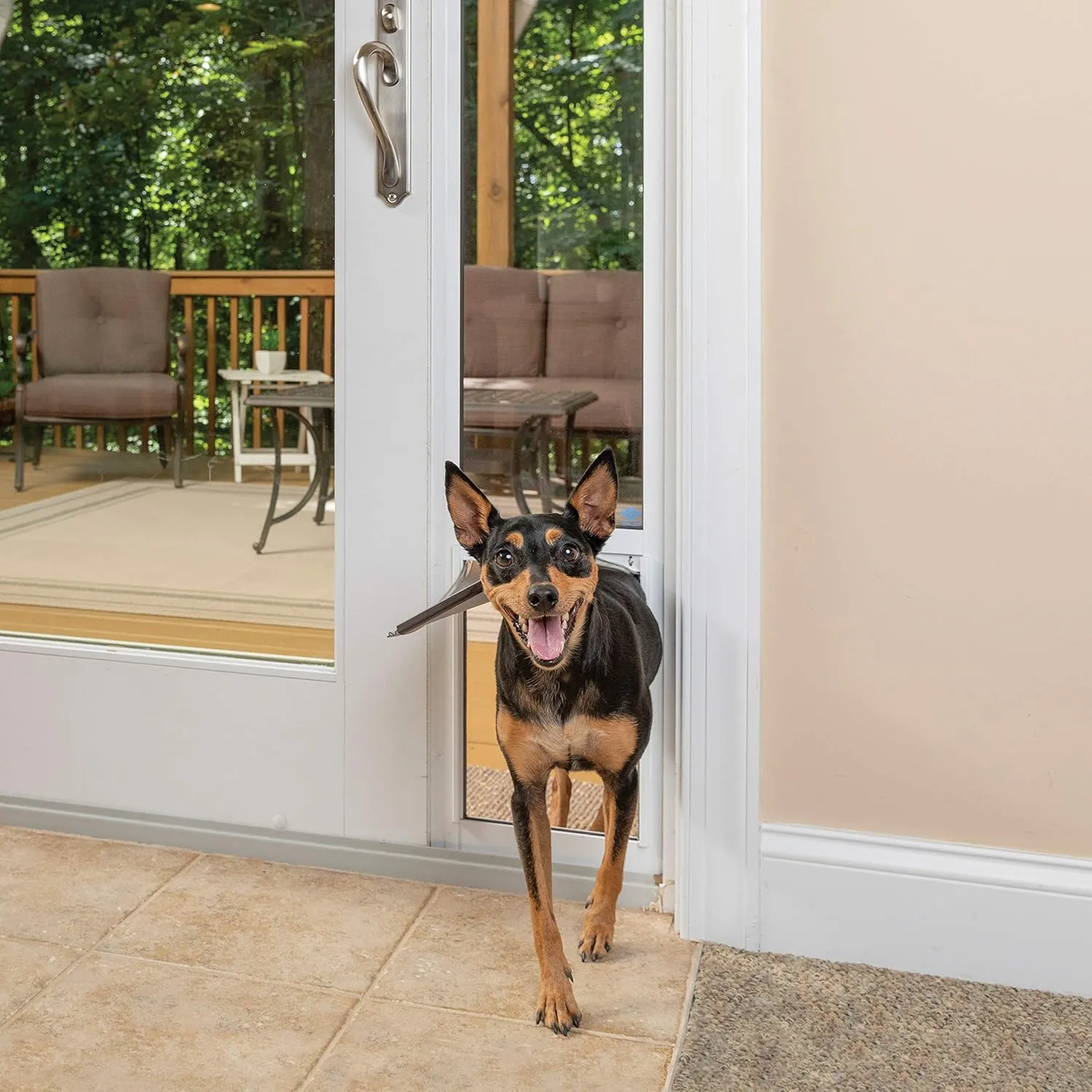 PetSafe Doggy Door for Sliding Glass Doors, Adjustable Height 75 7/8" to 81", No-Cut DIY Install, Aluminum Panel, Ideal for Renters, for Medium Dogs Up to 40 lb., (White, Medium)