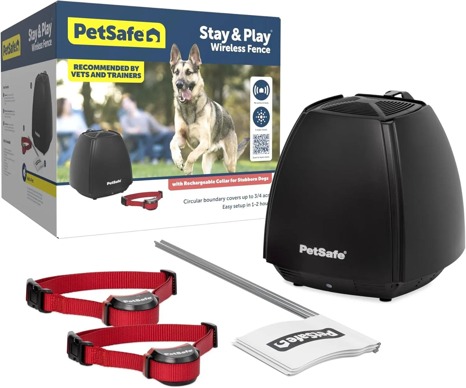 PetSafe Stay & Play Wireless 2-Dog Fence for Stubborn Dogs – No Wire – Covers 3/4-Acre Yard – for Pets 5 lb. and Up – Portable – from The Parent Company of Invisible Fence Brand
