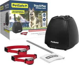 PetSafe Stay & Play Wireless 2-Dog Fence for Stubborn Dogs – No Wire – Covers 3/4-Acre Yard – for Pets 5 lb. and Up – Portable – from The Parent Company of Invisible Fence Brand