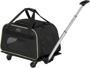 Petsfit Cat Carrier with Wheels Airline Approved, Pet Dog Carrier with Wheels for Small Dogs, Rolling Cat Carrier for Large Cats Puppy Stroller Detachable and Foldable Pet Travel Bag, Black&Green