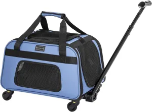 Petsfit Pet Carrier with Wheels, Rolling Cat Carrier for 2 Small Cats, Airline Approved Pet Carrier with Telescopic Handle Perfect for Travelling Under 15lb,Blue