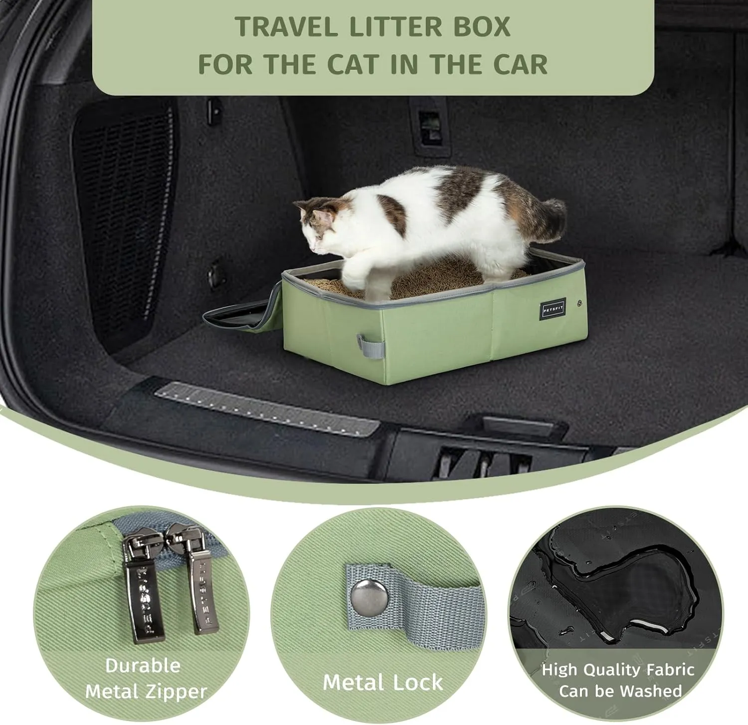 PETSFIT Portable Litter Box for Cats - Leak-Proof, Travel Litter Box for Cats in Car/Hotel/Lawn, Collapsible Litter Boxes