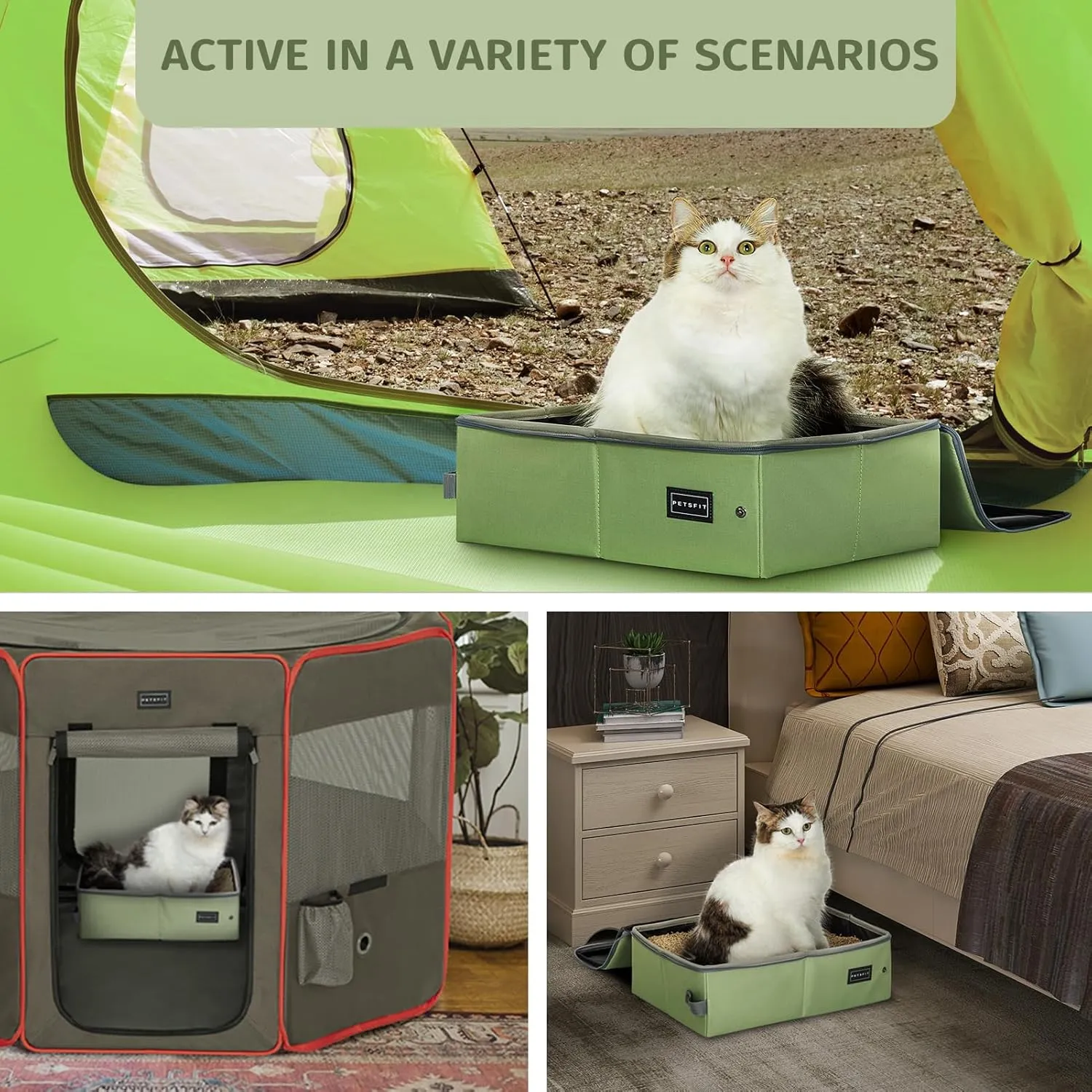 PETSFIT Portable Litter Box for Cats - Leak-Proof, Travel Litter Box for Cats in Car/Hotel/Lawn, Collapsible Litter Boxes