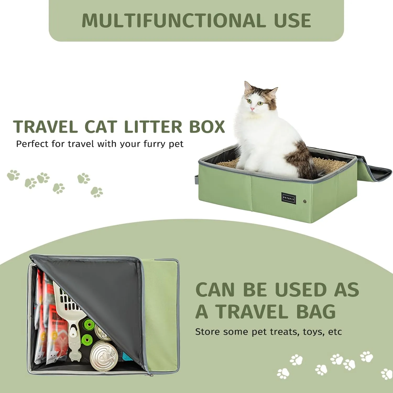 PETSFIT Portable Litter Box for Cats - Leak-Proof, Travel Litter Box for Cats in Car/Hotel/Lawn, Collapsible Litter Boxes