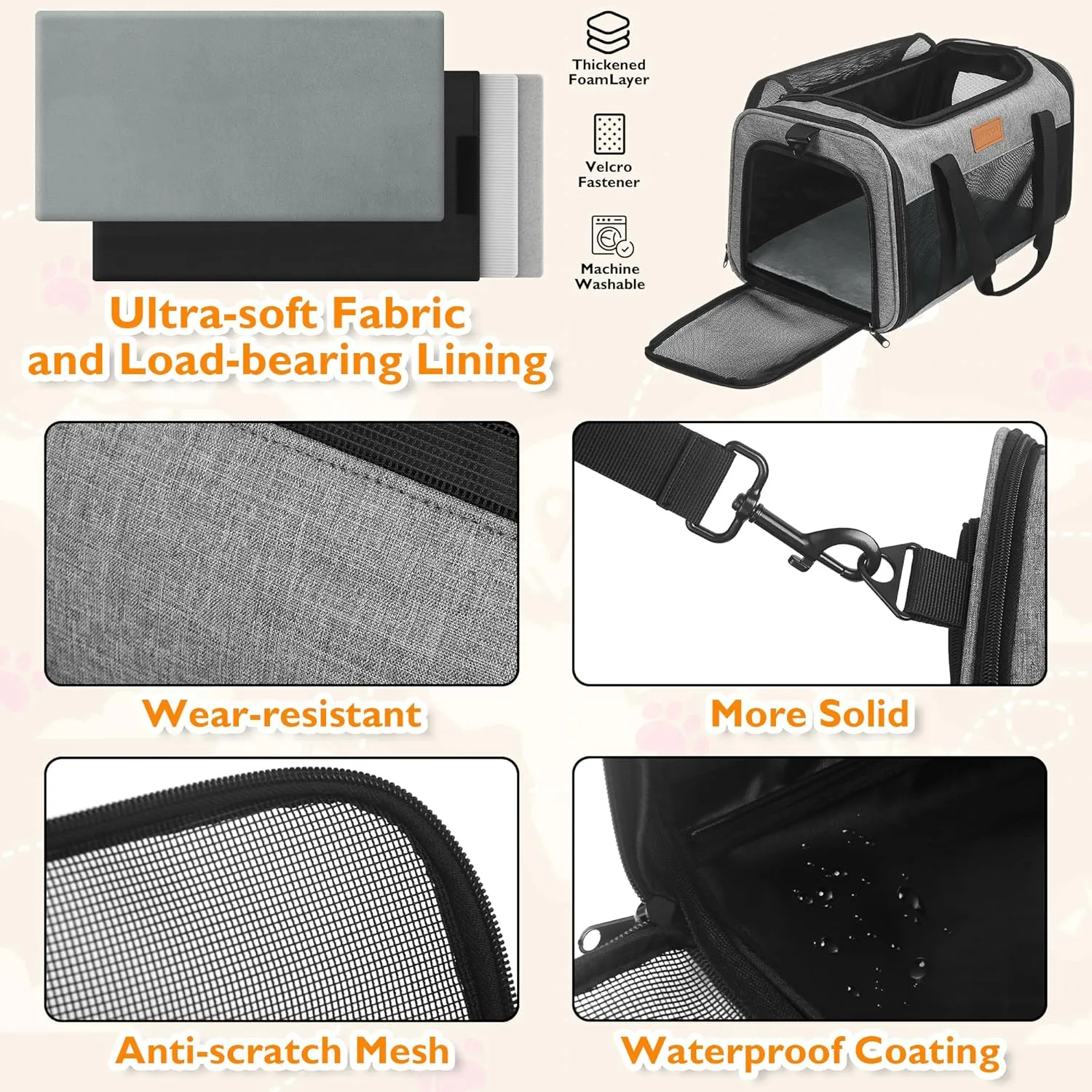 PETUX TSA Approved Pet Carrier in Cabin, 17"x11"x9.5" Soft Cat Carriers for Small Cats Up to 15 Lbs, Top Open Portable Pet Carrier Airline Approved with Anti-Scratch Mesh for Travel, Vet Visit (Grey)