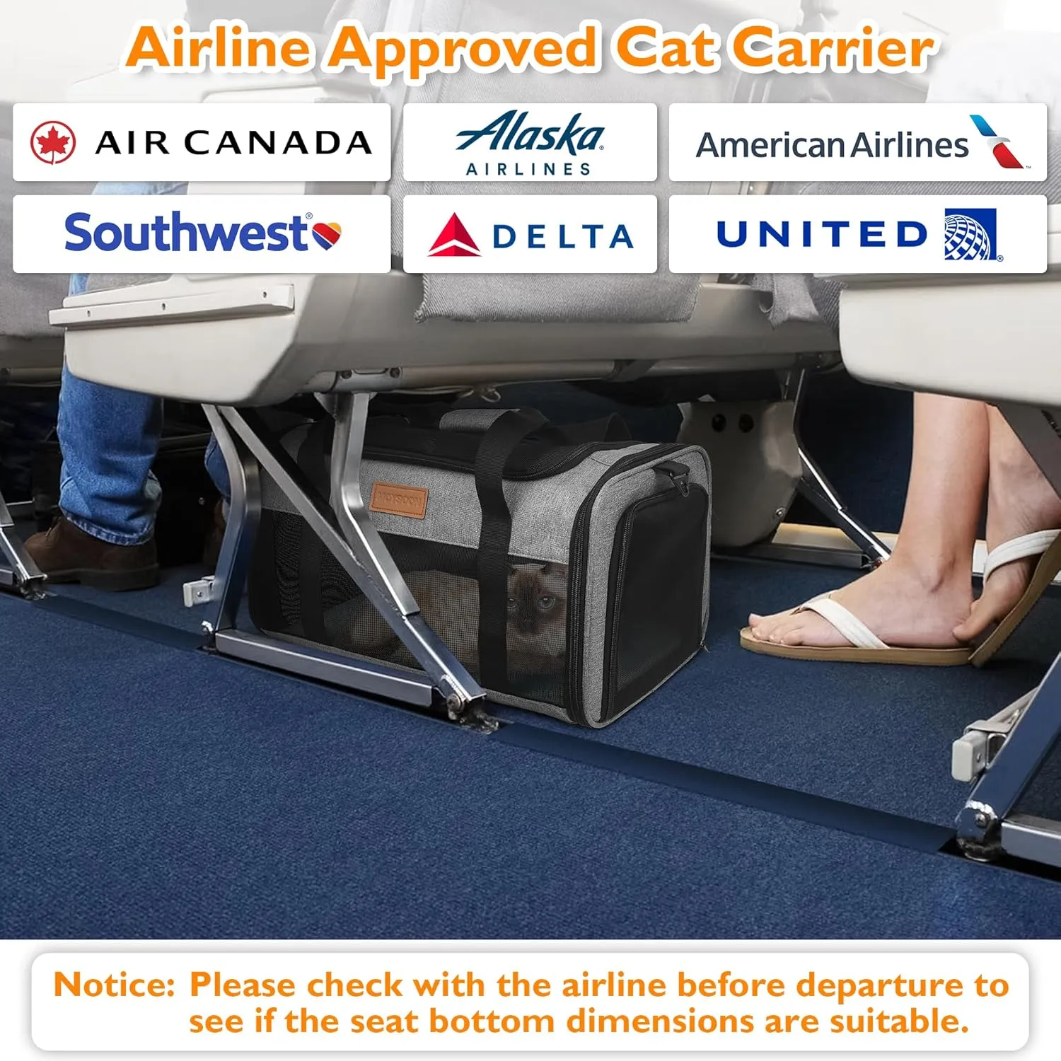 PETUX TSA Approved Pet Carrier in Cabin, 17"x11"x9.5" Soft Cat Carriers for Small Cats Up to 15 Lbs, Top Open Portable Pet Carrier Airline Approved with Anti-Scratch Mesh for Travel, Vet Visit (Grey)