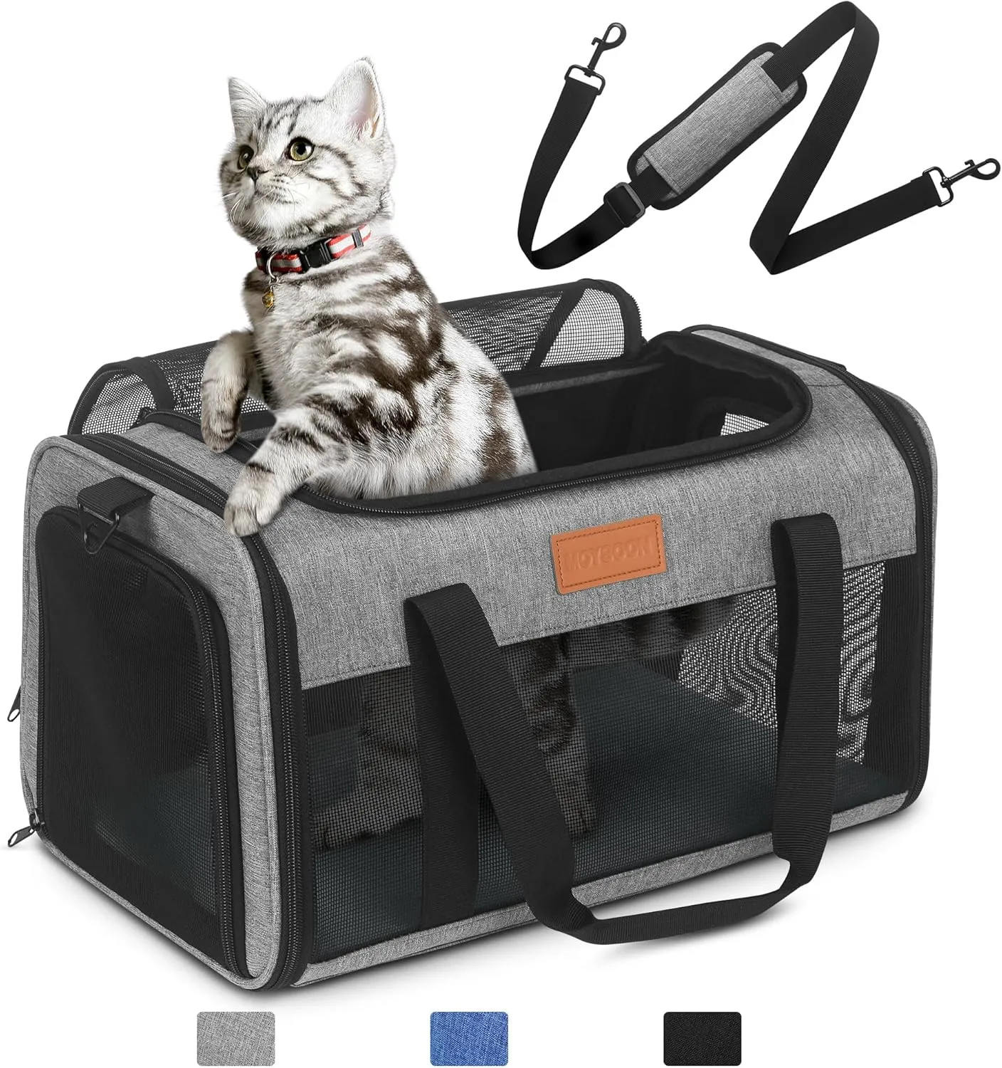 PETUX TSA Approved Pet Carrier in Cabin, 17"x11"x9.5" Soft Cat Carriers for Small Cats Up to 15 Lbs, Top Open Portable Pet Carrier Airline Approved with Anti-Scratch Mesh for Travel, Vet Visit (Grey)