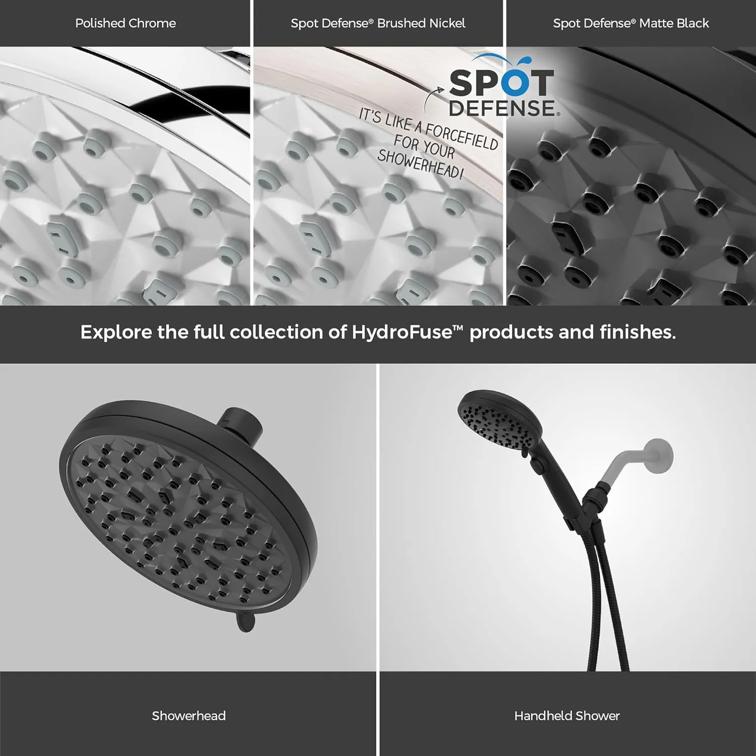Pfister HydroFuse Handheld Shower Head, Hose Included, 6-Function, 1.75 GPM, Spot Defense Matte Black Finish, 016WS2HF01SDB