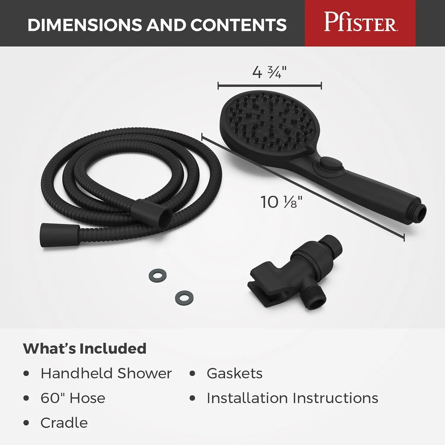 Pfister HydroFuse Handheld Shower Head, Hose Included, 6-Function, 1.75 GPM, Spot Defense Matte Black Finish, 016WS2HF01SDB