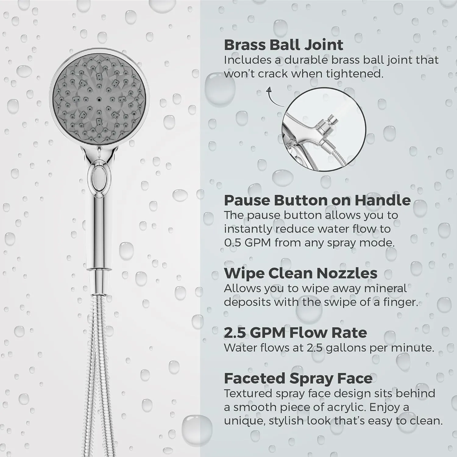 Pfister HydroFuse Handheld Shower Head, Hose Included, Magnetic Docking, 6-Function, 2.5 GPM, Polished Chrome Finish, 016HFM01CC