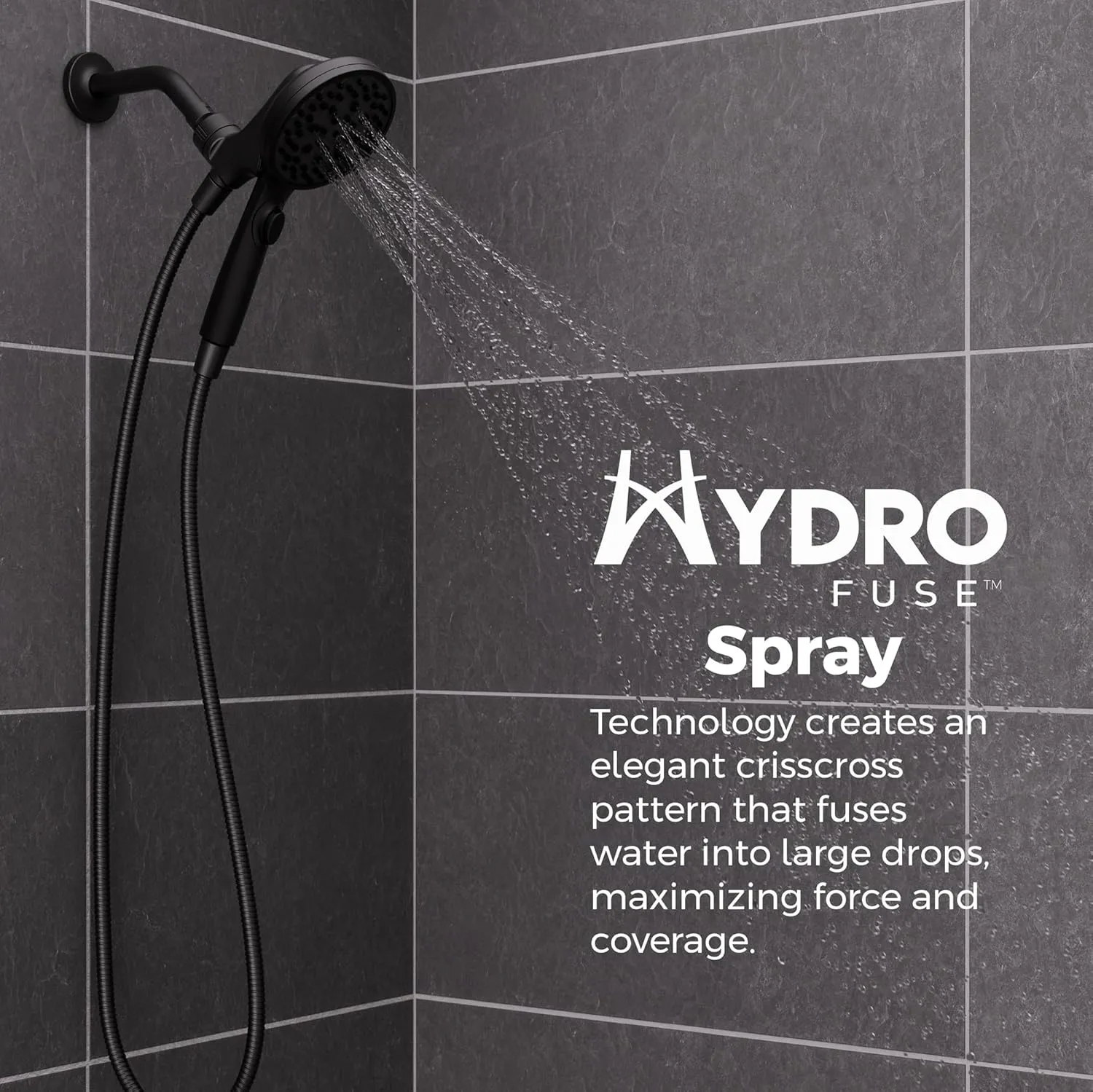 Pfister HydroFuse Handheld Shower Head, Hose Included, Magnetic Docking, 6-Function, 2.5 GPM, Spot Defense Matte Black Finish, 016HFM01SDB