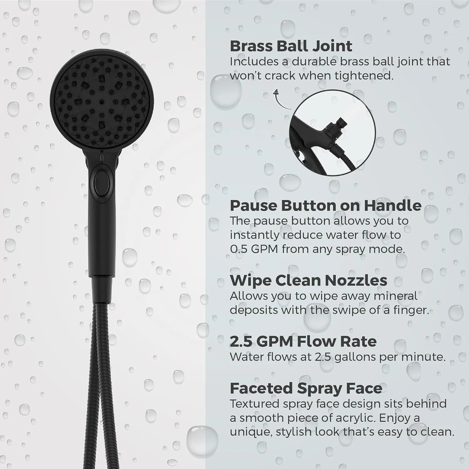 Pfister HydroFuse Handheld Shower Head, Hose Included, Magnetic Docking, 6-Function, 2.5 GPM, Spot Defense Matte Black Finish, 016HFM01SDB
