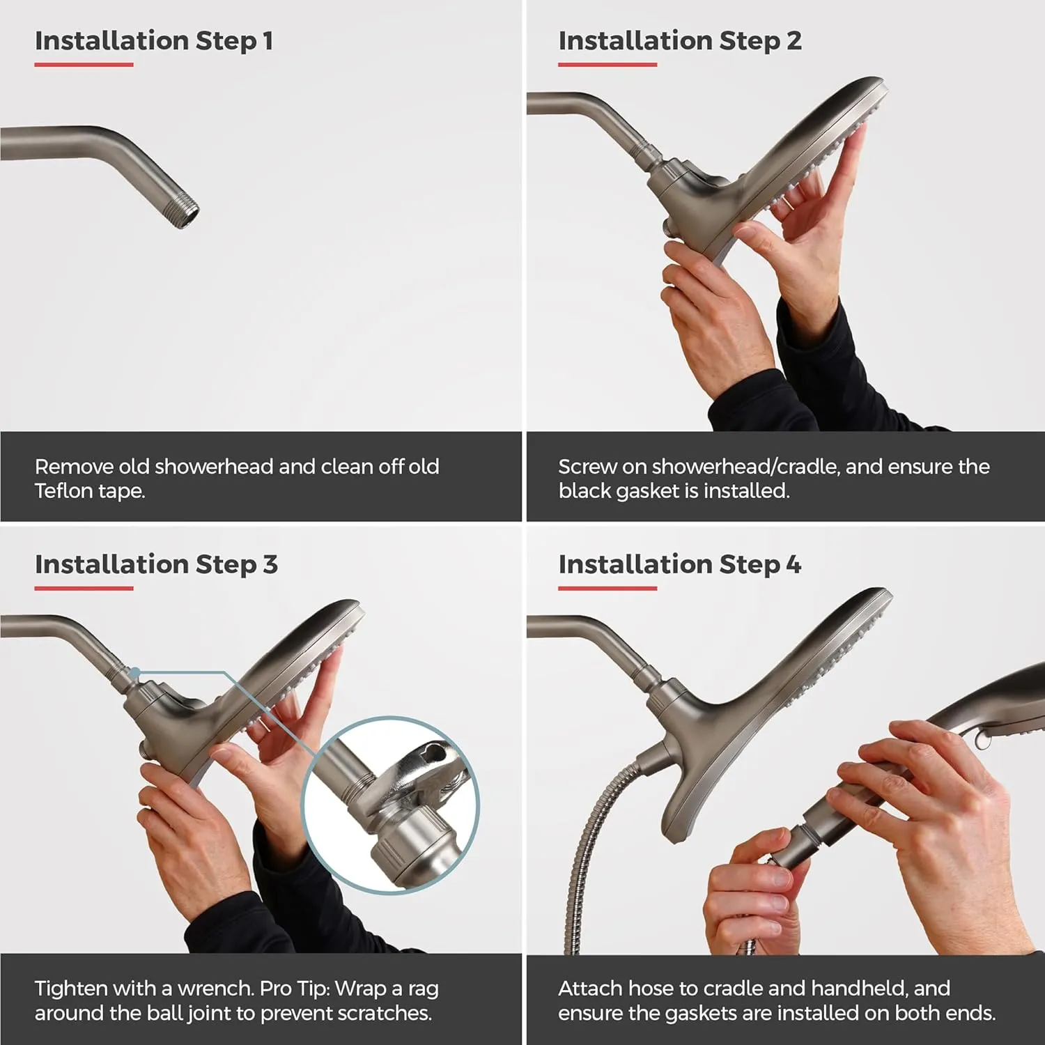 Pfister HydroFuse Shower Head and Handheld Combo, Hose Included, Magnetic Docking, 6-Function, 2.5 GPM, Spot Defense Brushed Nickel Finish, 020HFM01GS