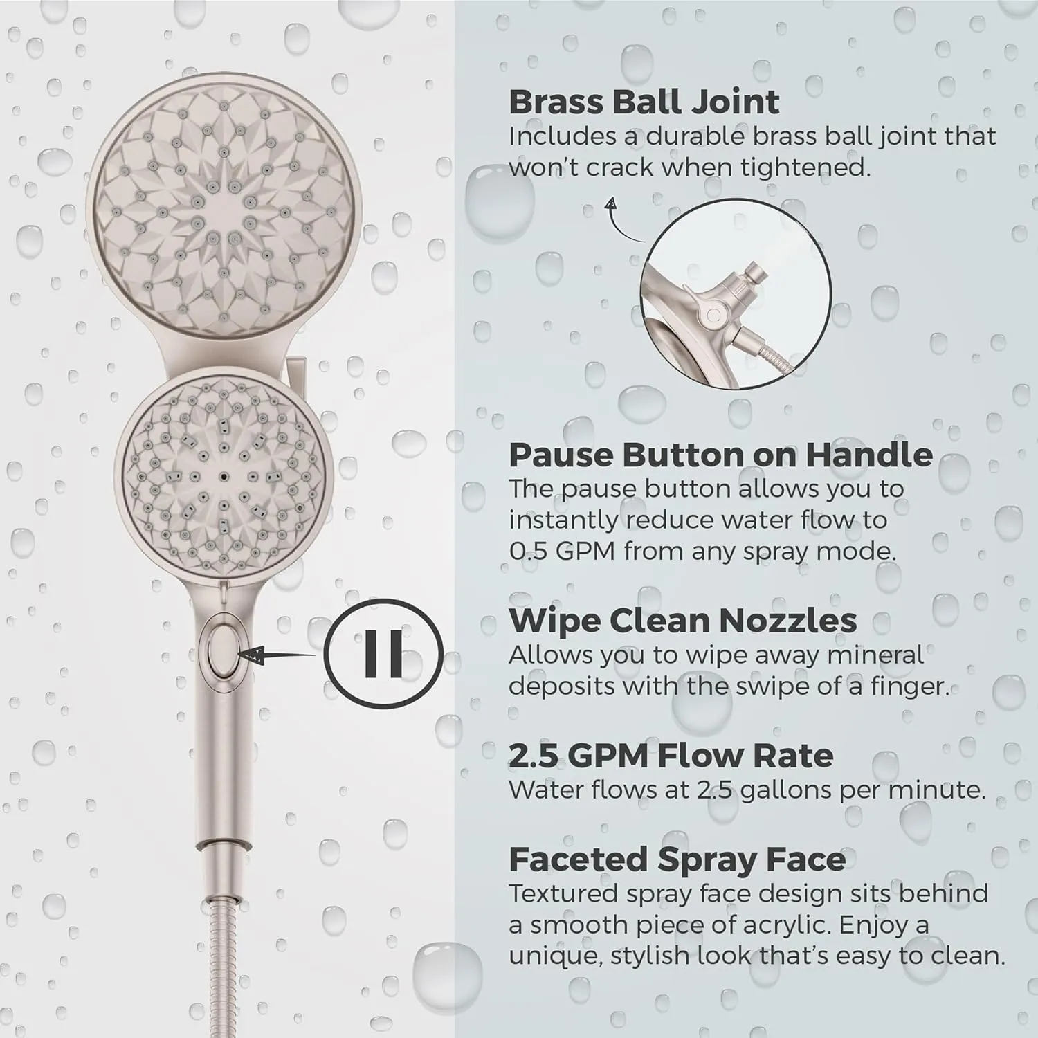 Pfister HydroFuse Shower Head and Handheld Combo, Hose Included, Magnetic Docking, 6-Function, 2.5 GPM, Spot Defense Brushed Nickel Finish, 020HFM01GS