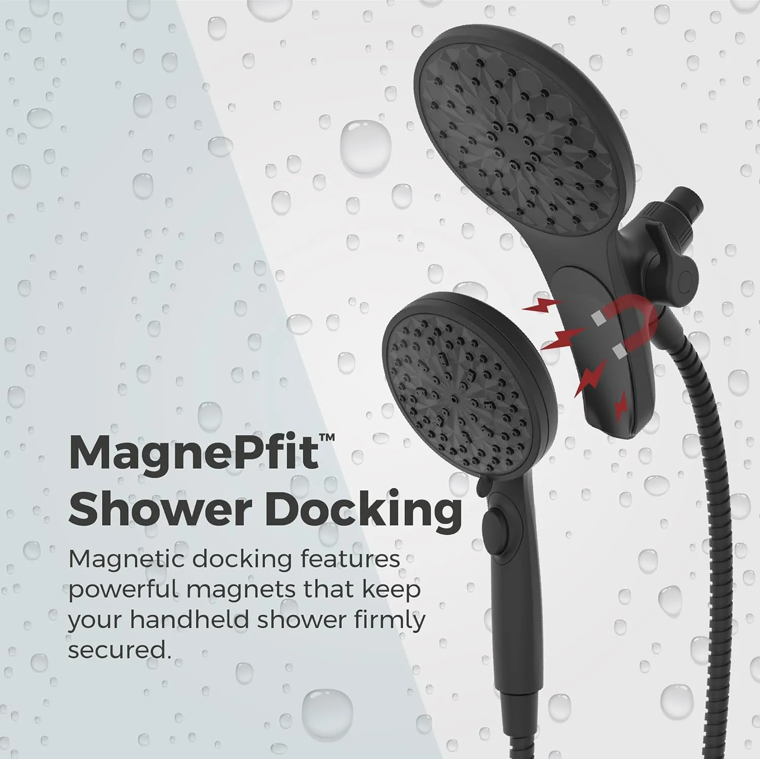 Pfister HydroFuse Shower Head and Handheld Combo, Hose Included, Magnetic Docking, 6-Function, 2.5 GPM, Spot Defense Matte Black Finish, 020HFM01SDB