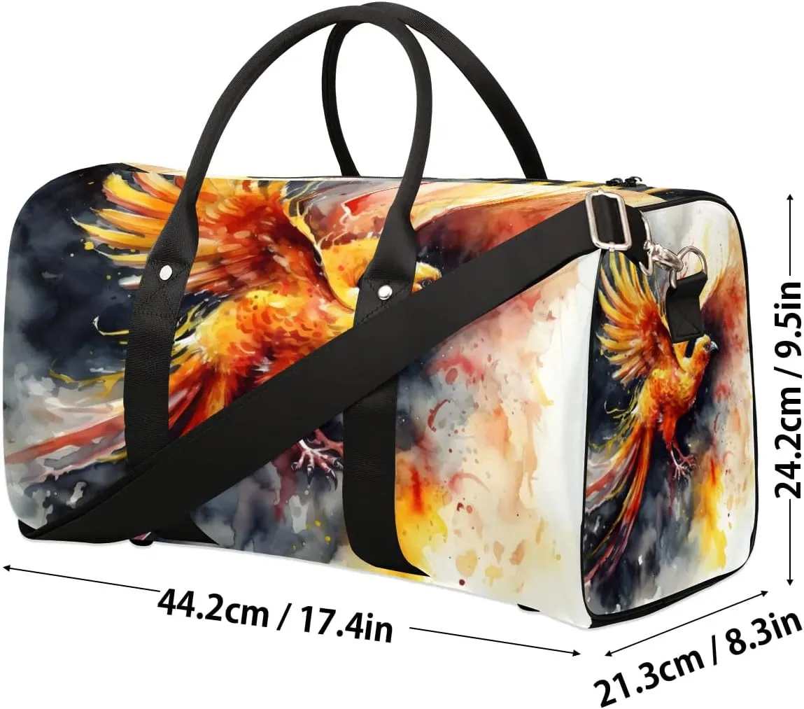 Phoenix Printed Travel Duffel Bag for Women Men Waterproof Foldable Overnight Weekender Bag Large Capacity Sports Gym Bag