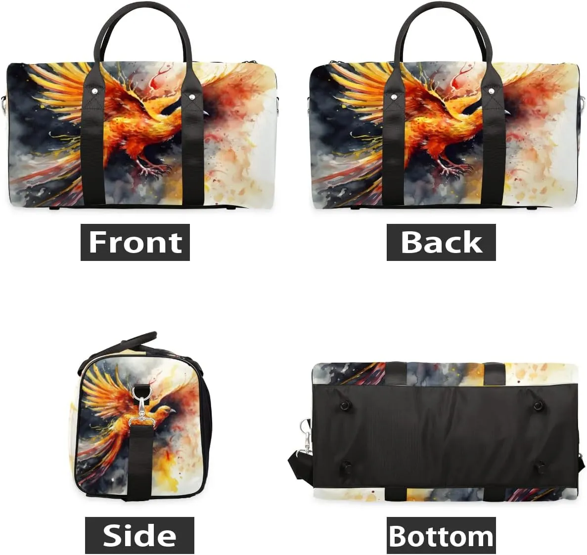 Phoenix Printed Travel Duffel Bag for Women Men Waterproof Foldable Overnight Weekender Bag Large Capacity Sports Gym Bag