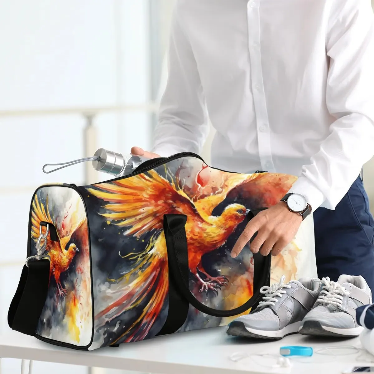 Phoenix Printed Travel Duffel Bag for Women Men Waterproof Foldable Overnight Weekender Bag Large Capacity Sports Gym Bag