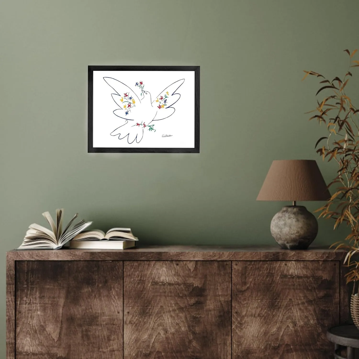 Picasso Wall Art Pablo Picasso Dove of Peace Art Print Framed Canvas Wall Art for Living Room Bedroom (12x16in)