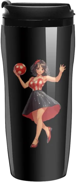 Pin Up Girl Bowling Ball Coffee Mug with Lid Portable Tumbler Water Bottle for Travel Business 350ml