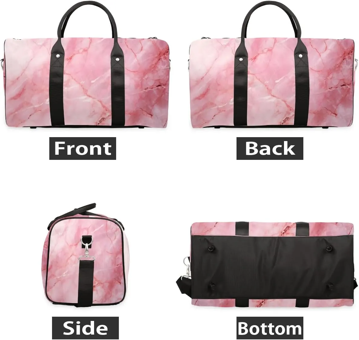Pink Marble Pattern Travel Duffel Bag for Women Men Waterproof Foldable Overnight Weekender Bag Large Capacity Sports Gym Bag