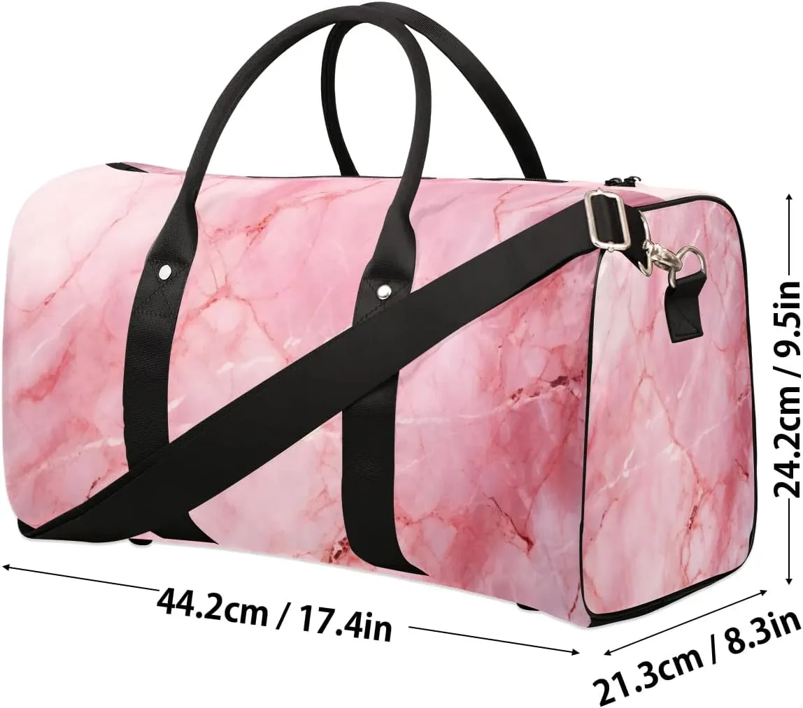 Pink Marble Pattern Travel Duffel Bag for Women Men Waterproof Foldable Overnight Weekender Bag Large Capacity Sports Gym Bag