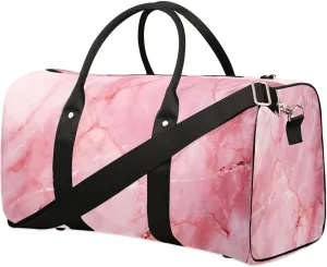 Pink Marble Pattern Travel Duffel Bag for Women Men Waterproof Foldable Overnight Weekender Bag Large Capacity Sports Gym Bag