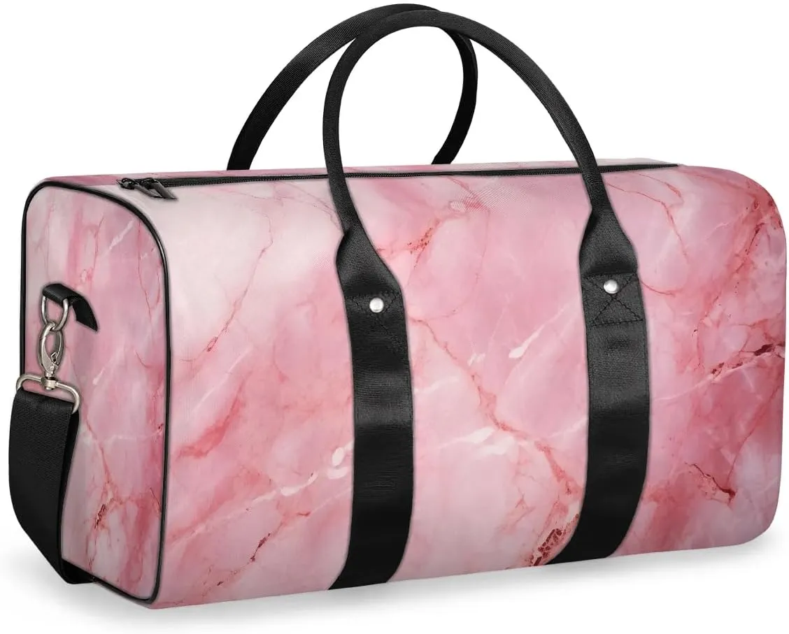 Pink Marble Pattern Travel Duffel Bag for Women Men Waterproof Foldable Overnight Weekender Bag Large Capacity Sports Gym Bag