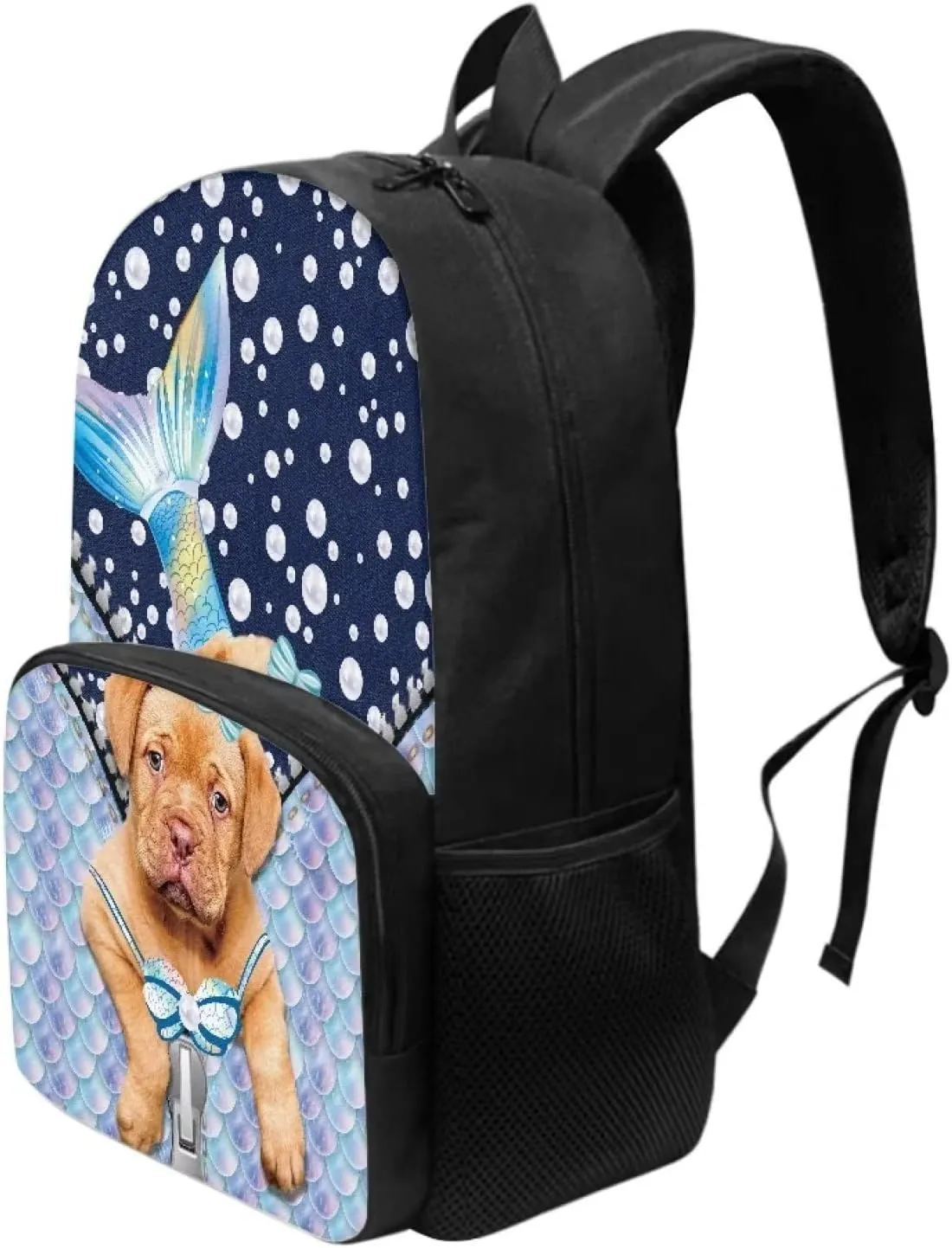 Poceacles Polyester Backpack Middle School Bag for Boys Girls 17 Inch Bookbag Rucksack Kids Schoolbags Satchel Travel Bags Lightweight Bag, Bordeaux Dog Pattern