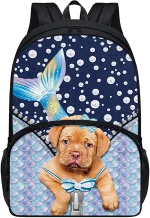 Poceacles Polyester Backpack Middle School Bag for Boys Girls 17 Inch Bookbag Rucksack Kids Schoolbags Satchel Travel Bags Lightweight Bag, Bordeaux Dog Pattern