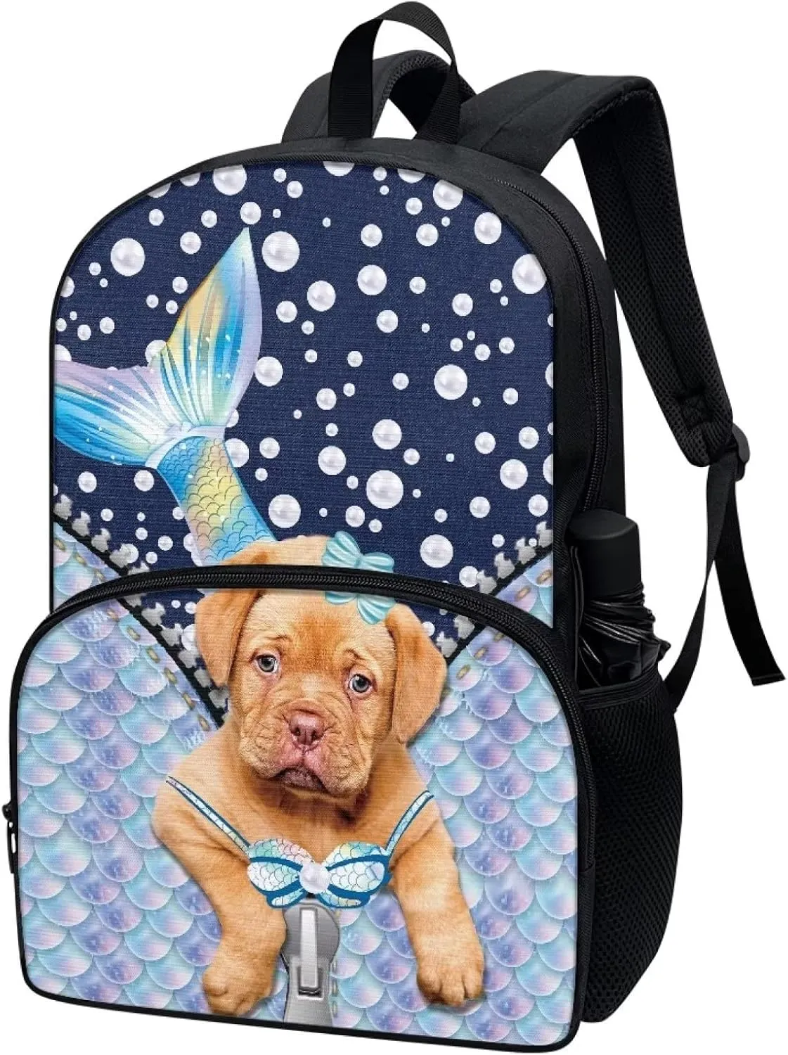 Poceacles Polyester Backpack Middle School Bag for Boys Girls 17 Inch Bookbag Rucksack Kids Schoolbags Satchel Travel Bags Lightweight Bag, Bordeaux Dog Pattern