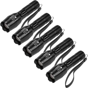 Pocketman 5 Pack, Led Tactical Flashlight Water Resistant Handheld Torch with 5 Modes and Adjustable Focus