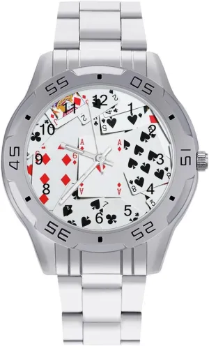 Poker Cards Simple Stainless Steel Band Business Watch Dress Wrist Unique Luxury Work Casual Waterproof Watches