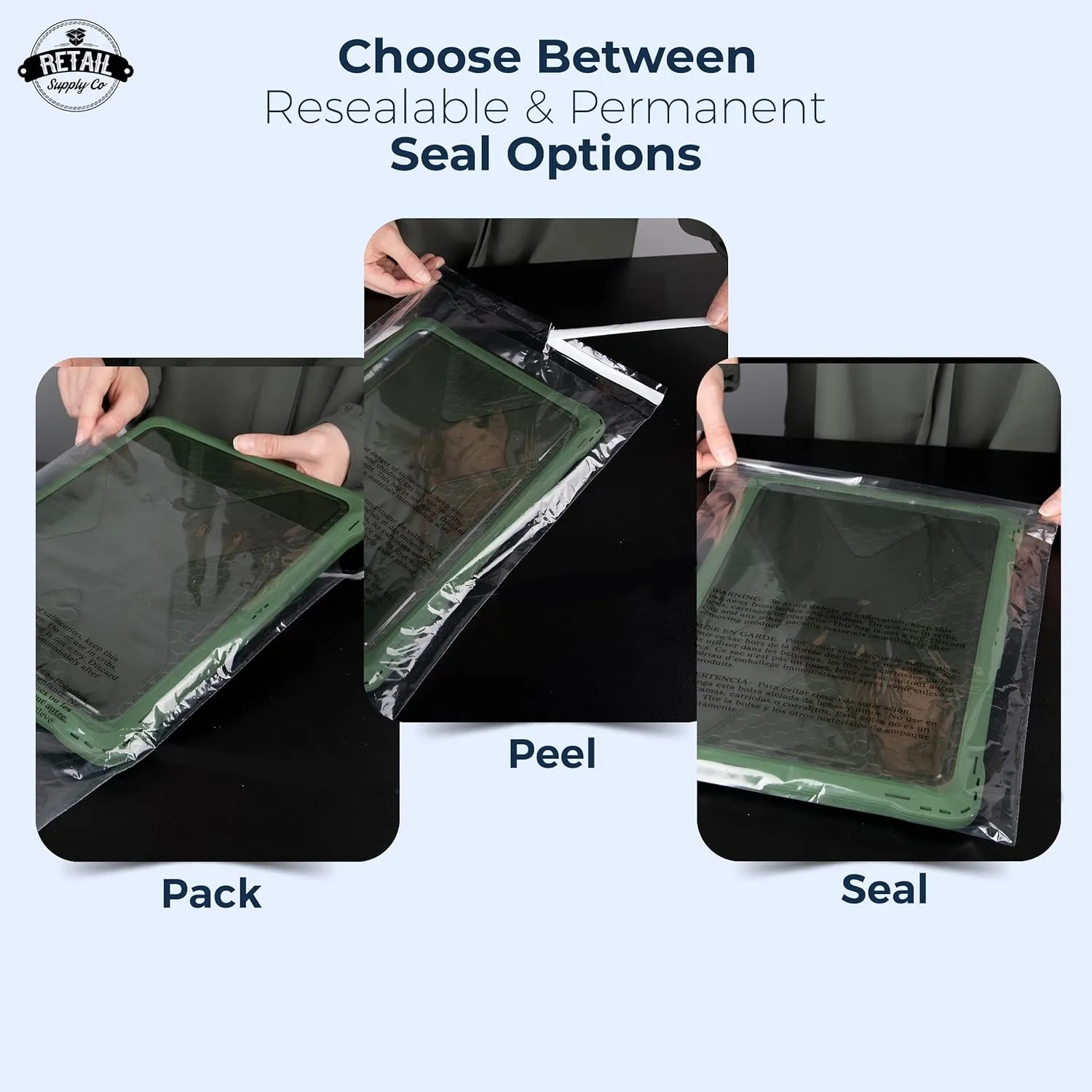 Poly Bags with Suffocation Warning 11x14 - Resealable - 200 Pack - Clear Poly Bags 11x14" - Packaging Bags - T-Shirt Bags - Retail Supply Co