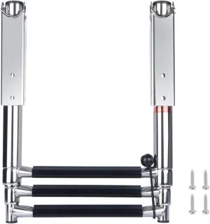Pontoon Boat Ladder 3 Step Folding, Stainless Steel Swim Boarding Ladder for Boats,Yachts,and Over Platforms