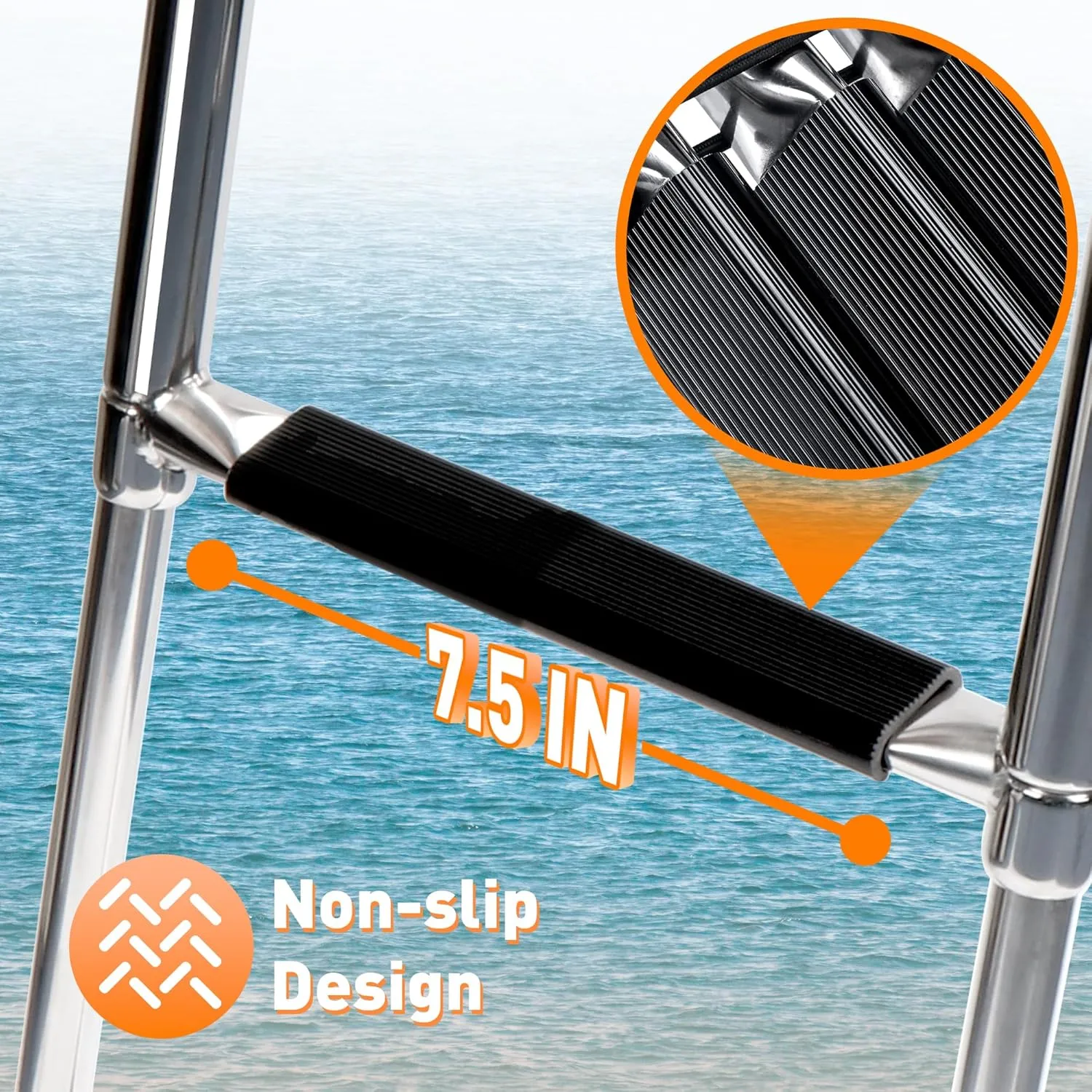 Pontoon Boat Ladder 3 Step Folding, Stainless Steel Swim Boarding Ladder for Boats,Yachts,and Over Platforms